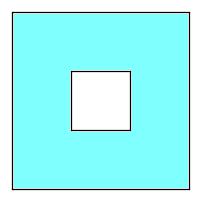 3. Geometriai logikai feladat Szerezhető pontszám: 20/100 A következő ábrán látható egy négyzet alakú kis sziget, melyet egy 3 méter széles és 3 méter mély, kékkel jelzett négyzet alakú mesterséges