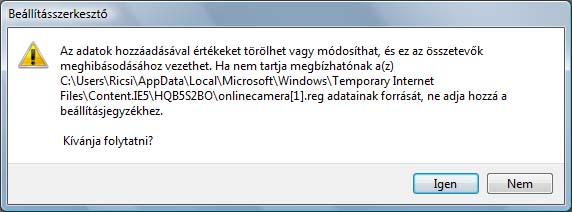Ezt az opciót kell aktiválni ahhoz, hogy Internet Explorer alatt is kifogástalanul működjön az összes funkció. Ez a regisztrációs adatbázis szerkesztésével valósítható meg.