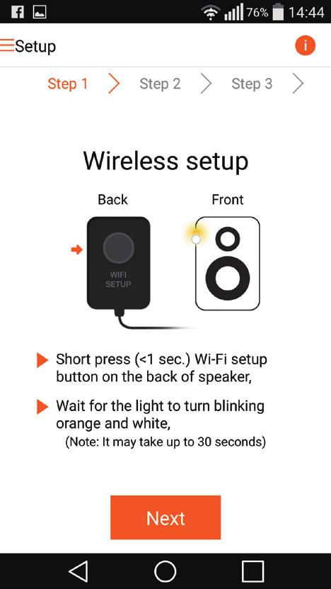 3 Olvassa el az alkalmazás Wi-Fi beállítási utasításait. 5 Érintse meg az alkalmazás fenti képernyőjén a Tovább gombot.