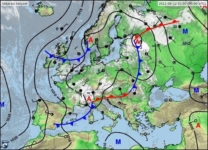 leszámítva helyenként előfordult intenzív zápor, néhol zivatar is. A legintenzívebb zivatarok a Győr-Békéscsaba vonal mentén pattantak ki.