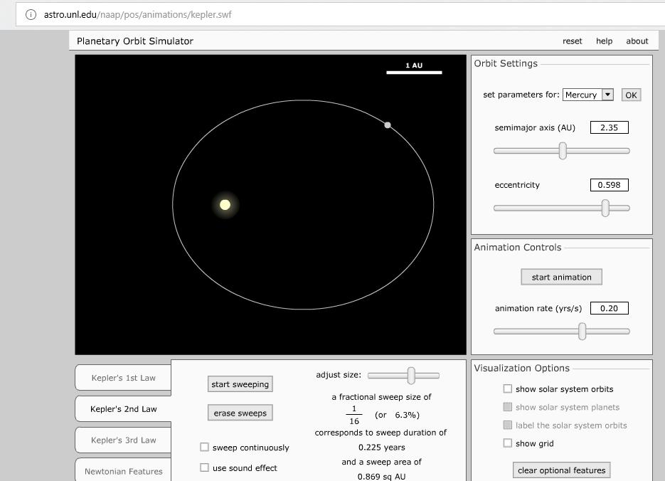 17. Kepler törvényeinek bemutatása bolygópálya - szimulációval gravitációs kölcsönhatás Az animáció segítségével mutassa be és értelmezze Kepler törvényeit