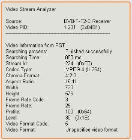 Data Analyzer 75 A táblák analizálása mellett, lehetőségünk van a video és audio adatfolyamok részletes vizsgálatára is. A vizsgálathoz meg kell adni az adatfolyam PID értékét.