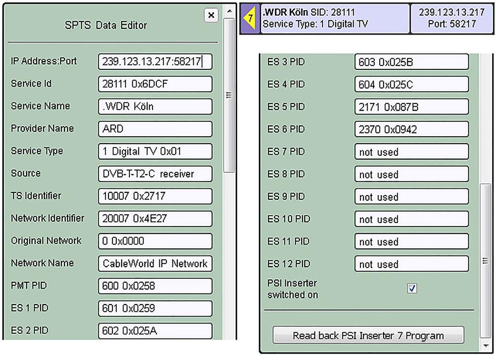 MPTS SPTS Splitter 93 48. ábra - Az SPTS Data Editor felülete (a scroll bar montírozva) Az SPTS Data Editor felső sorában látható és módosítható a kimeneti IP és Port adat.