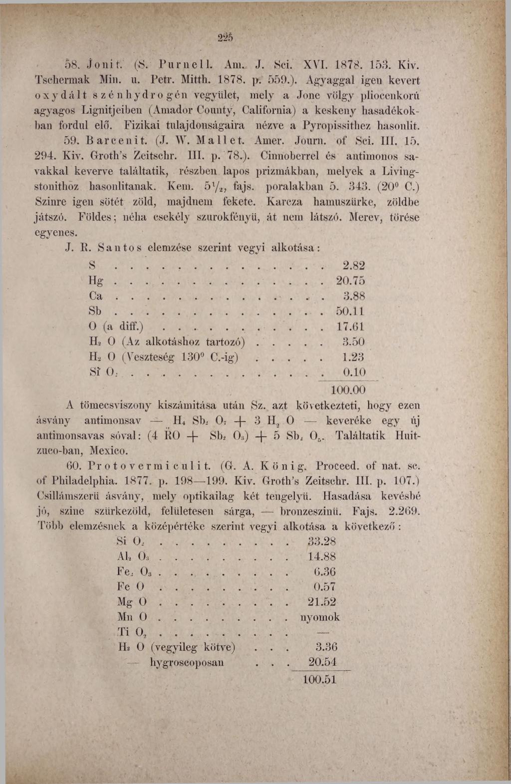 58. Jonit. (is. Purnell. Am. J. Sei. XVI. 1878. 153. Kiv. Tsehermak Min. u. Petr. Mitth. 1878. p. 559.).