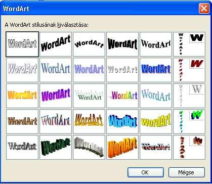 A WordArt beszúrása gombra kattintva különleges formátumú
