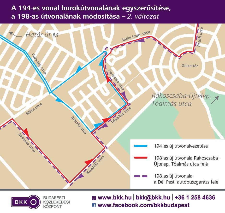 2. változat A 194-es vonal Besence utcai kitérőjének elhagyása után az ipartelepet a 198-as járat