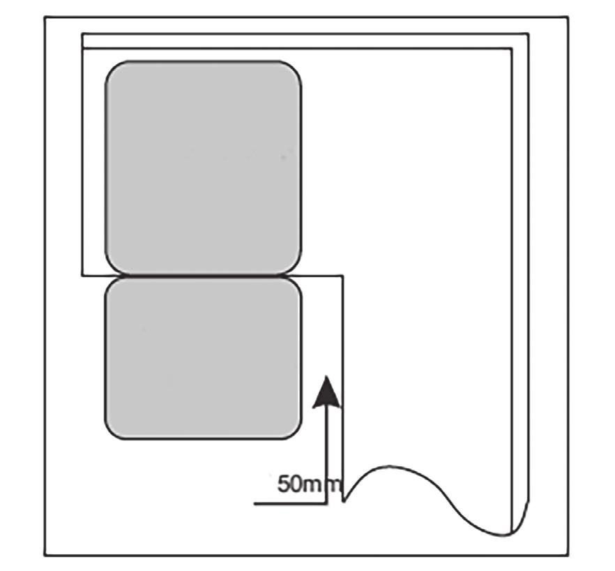 HU 1. Válasszon ki mosogató közeli helyt annak érdekében, hogy a vízvezetékek telepítése könnyebb legyen (lássa 1. ábrát)! 2. Ha sarokba helyezi a mosogatógépet, hagyjon kis helyet (lássa a 2.