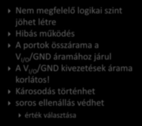 megfelelő logikai szint jöhet létre Hibás működés A portok összárama a V I/O /GND áramához járul A V I/O