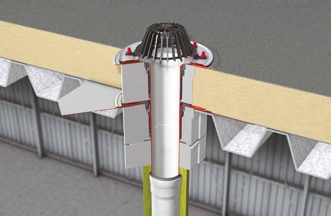 Tetőösszefolyó rendszer Beépítési javaslat Beépítési javaslat - hőszigetelt trapézlemez tető Lapostető vízelvezetése ACO Spin rozsdamentes acél összefolyórendszerrel 1 5 2 a 6 b 4 c 3 d 1119.25.