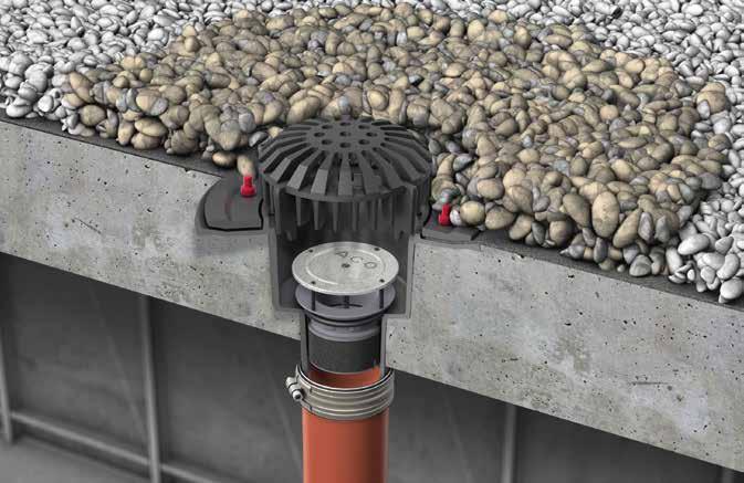 Tetőösszefolyó rendszer Beépítési javaslat Beépítési javaslat - betontető tűzgátló betéttel ellátott összefolyórendszerrel Lapostető vízelvezetése ACO Spin öntöttvas összefolyórendszerrel és tűzgátló