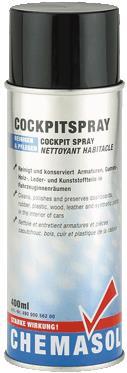 Vezetőfülke ápoló - spray Tisztítja, konzerválja és élénkíti a színt a vezetőfülke műanyag, gumi és fa alkatrészein. A kezelt felület hosszú időre kosztaszítóvá válik.