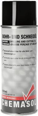 Lúgos kémhatású, ph értéke 10,0 Hígítás nélkül kell használni 400 ml-es spray 490 000 564 00 Fúró-, vágóolaj Chemasol univerzális olaj minden fúró-vágó géphez.