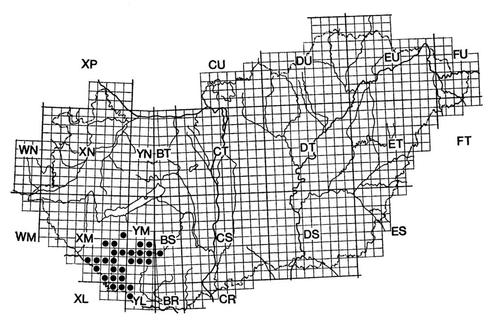92 PURGER J. JENŐ 1. ábra. A vizsgált terület elhelyezkedése Magyarország UTM rendszerű hálótérképén. Figure 1. Situation of the investigated area in the UTM grid map of Hungary. tek feldolgozva.