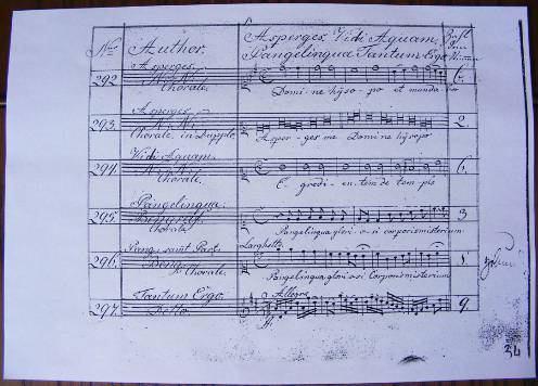 12. ábra: Gregorián asperges-incipit az 1831. évi inventáriumban (OSzK: Ms. Mus. 5170.) A korabeli vidéki székesegyházak gyakorlata is megerősíti a gregorián részvételét a szentmise bizonyos pontjain.