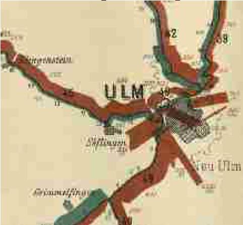 Részlet Württenberg 1888-as forgalomterhelési térképéből (vonóállat/nap) Forrás: Szalkai