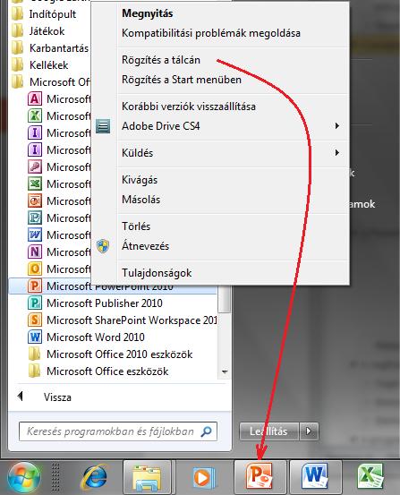 24 A prezentáció-készítő program indítása művelethez, szemben a Start menüből történő indítással, amely legalább két kattintást igényel. 1. ábra.