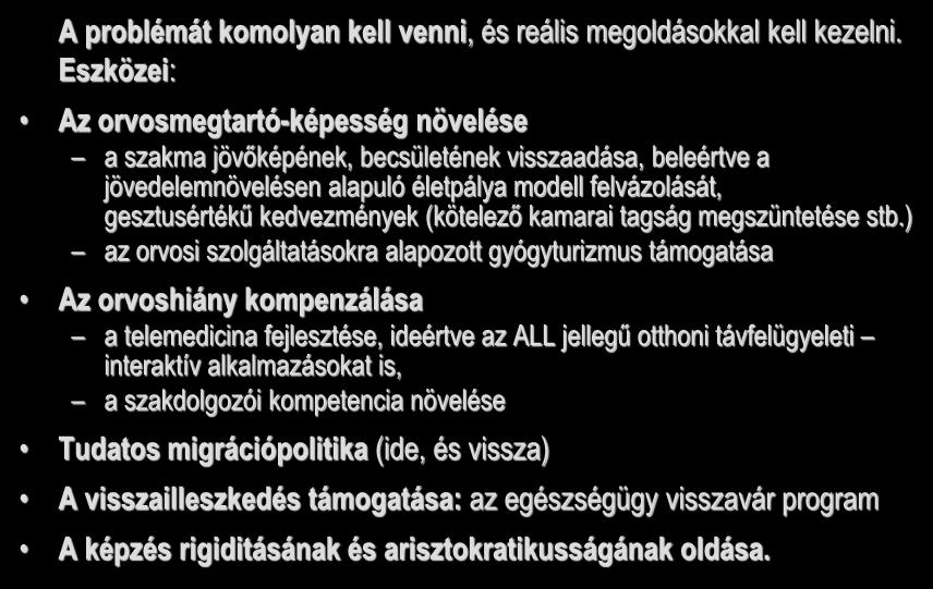 Megoldási irányok A problémát komolyan kell venni, és reális megoldásokkal kell kezelni.