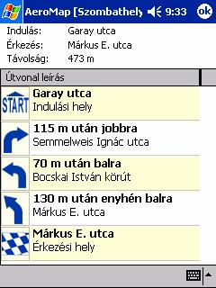 7.3 Szöveges útvonal leírás (itiner) A megtervezett útvonalról szöveges összefoglalót is kérhetünk. Az [Útvonal] menü Itiner menüpontját választva megjelenik az útvonalleírást tartalmazó ablak.