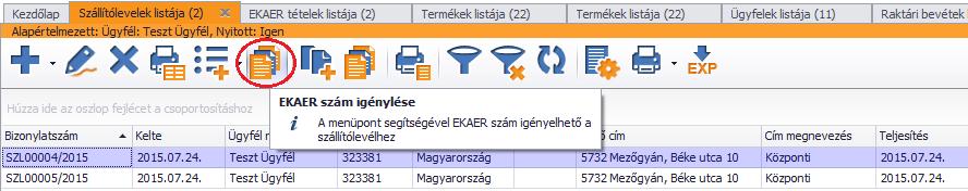 8. ábra A lementett EKÁER lapok a Szállítmányozás/EKAER listán érhetőek el (9. ábra). 9.