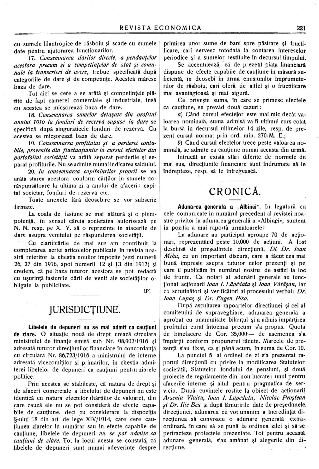 cu sumele filantropice de răsboiu şi scade cu sumele date pentru ajutorarea funcţionarilor. 17.