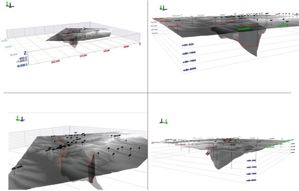 16. ábra A Hetvehely-magyarszéki-törés 3D modellje kétféleképpen feliratozva.