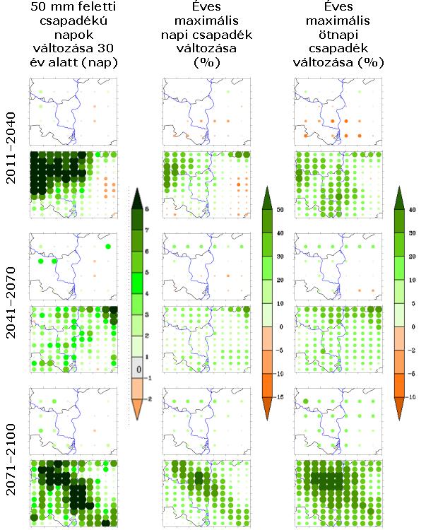 inkább a növekedés jellemző. Az évszázad végére a nyári ötnapos index egyértelmű csökkenése a csapadékesemények tartósságának csökkenése miatt valószínű. A TBJ II. 3.5.1-11.