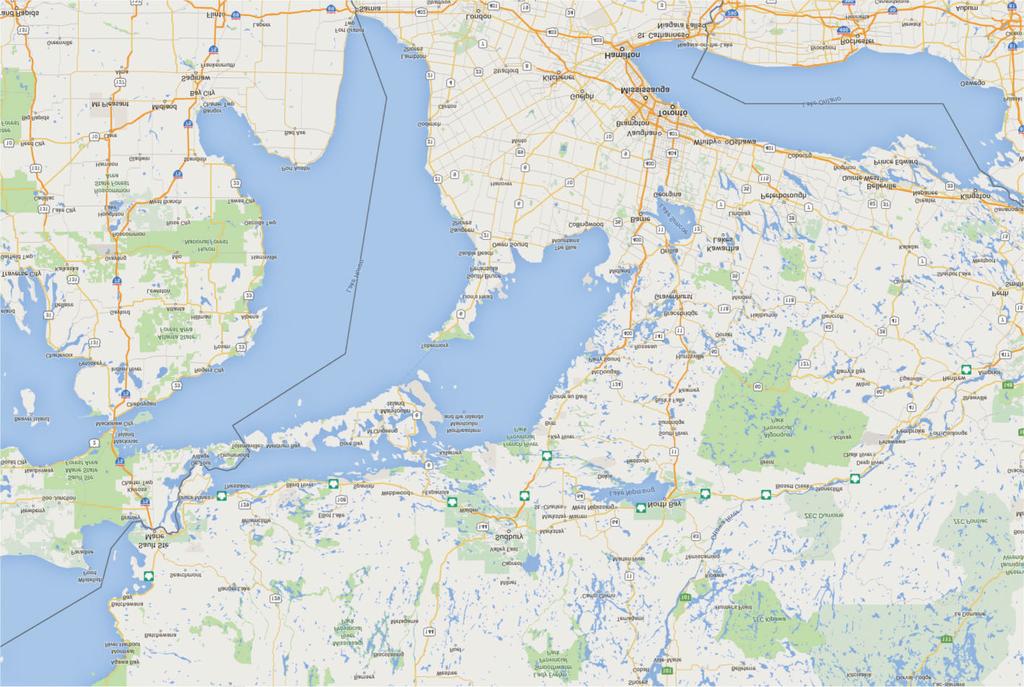 1. ábra. Az SNO logójával jelezve földrajzi fekvése Kanadában, a Nagy-tavak közelében. sában. Ugyanis a nehézvízben különbözô reakciók révén (lásd lejjebb!