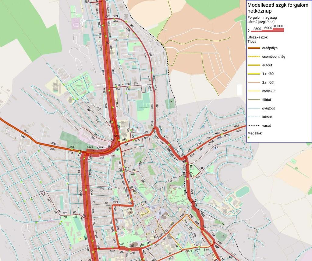 3. ábra: Szgk. forgalom a forgalmi modellből (projekt nélküli eset, 2016) 2.