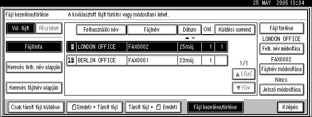 Tárolt fájl küldése E Változtassa meg az eltárolt dokumentum adatait. Nyomja meg a módosítandó elemekhez tartozó gombot. F Nyomja meg az [Kilépés] gombot. G Nyomja meg az [OK] gombot.