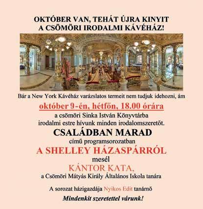 00 Csak ülök, és bejárom a világot Boda Zsuzsa: Wittenberg, a reformáció bölcsője Irodalmi kávéházunk nyitva, alkalmanként 18 órától október 9. november 6. december 4. január 8. február 5. március 5.