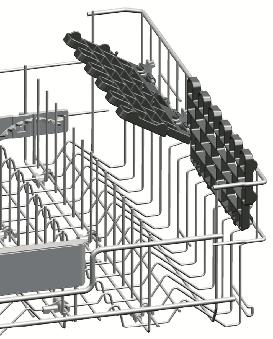 Előkészületek Felső kosár magasságállítható rácsak (modelltől függ) A gép felső kosarában lévő magasságállítható rácsok alsó és felső részének használatához csúsztassa azokat lefelé vagy felfelé a
