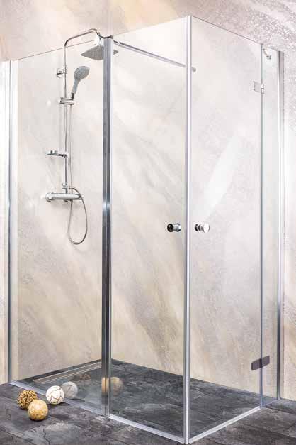grande & symphony Grande & Symphony sarokkabin kombináció Zuhanysarok két különböző ajtóval, amely egyesíti egy tágas zuhanykabin és a kényelmes belépés előnyeit.