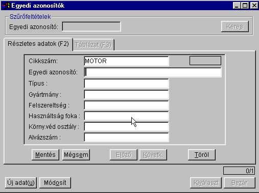 30. ábra Egyedi azonosítók Amennyiben egy EV tételre egy egyedi azonosító kerülhet, akkor Alapbizonylaton külön tételenként kell rögzíteni az egyedi azonosítókat, és vámkezelés kérésekor az Egyedi