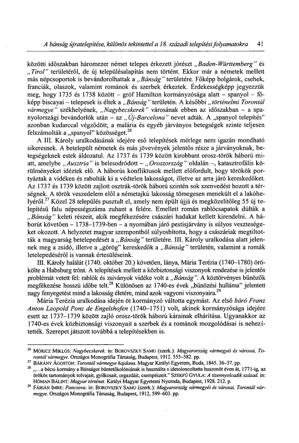 A bánság újratelepítése, különös tekintettel a 18.