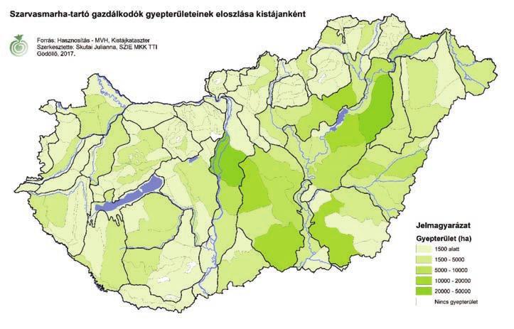 362 Nagy és mtsa: A legelők és a legeltetés szerepe a húsmarhatartásban 4. ábra A húsmarhatartó gazdálkodók gyepterületeinek eloszlása kistájanként Figure 4.