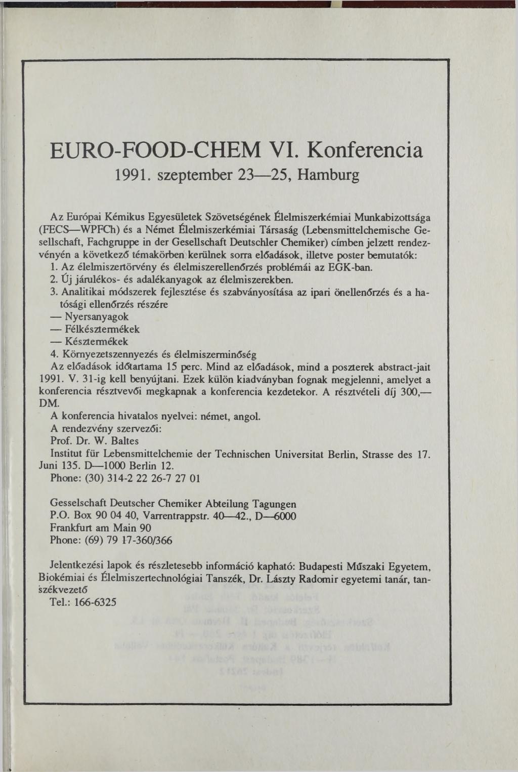 EURO-FOOD-CHEM VI. Konferencia 1991.