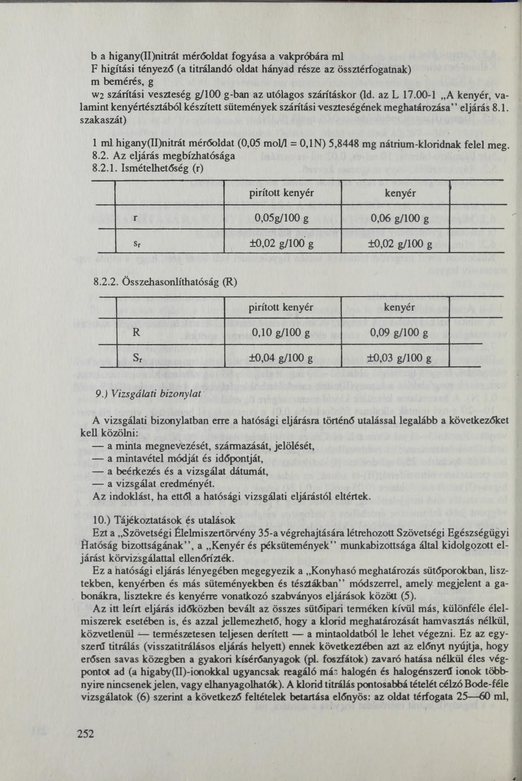 b a higany(ii)nitrát mérőoldat fogyása a vakpróbára ml F higítási tényező (a titrálandó oldat hányad része az össztérfogatnak) m bemérés, g W2 szárítási veszteség g/100 g-ban az utólagos szárításkor