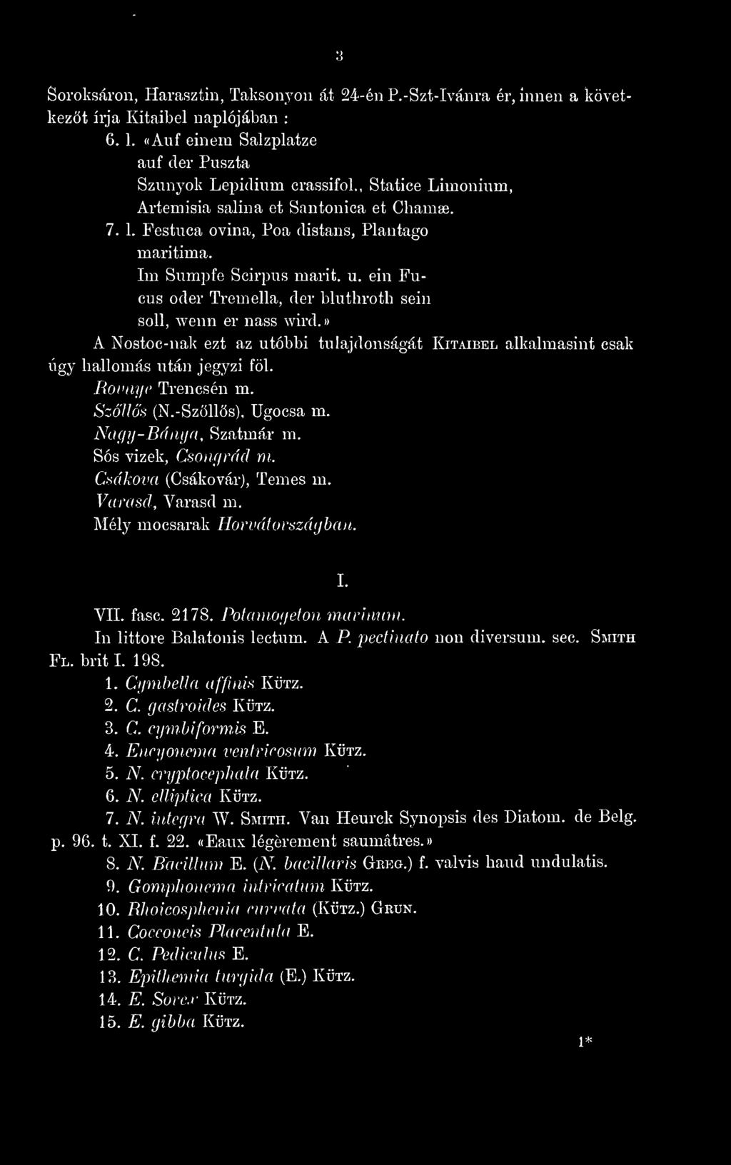 ein Fucus oder Tremella, der bluthroth sein soll, wenn er nass wird.» A Nostoc-nak ezt az utóbbi tulajdonságát Kitaibel alkalmasint csak úgy hallomás után jegyzi föl. Rovnye Trencsén m. Szó'Uó's (N.