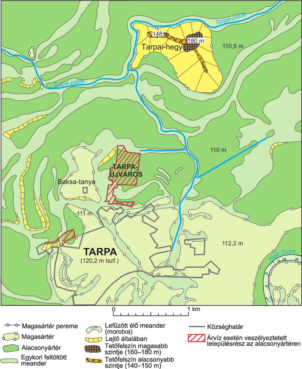 13. ábra. Tarpa környezetének mérnök-geomorfológiai térképe. A 2001.