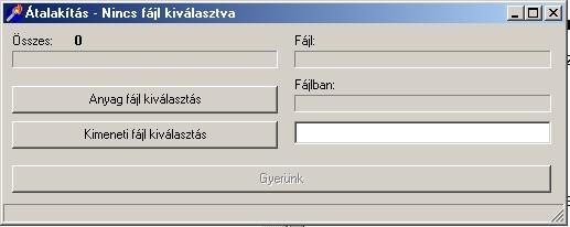 5.1. ábra Az adatátalakítást végző program kezelőfelülete A program kezelése egyszerű, csak ki kell választanunk az Anyag fájl kiválasztás gomb segítségével, hogy milyen acélminőség-bugaszám