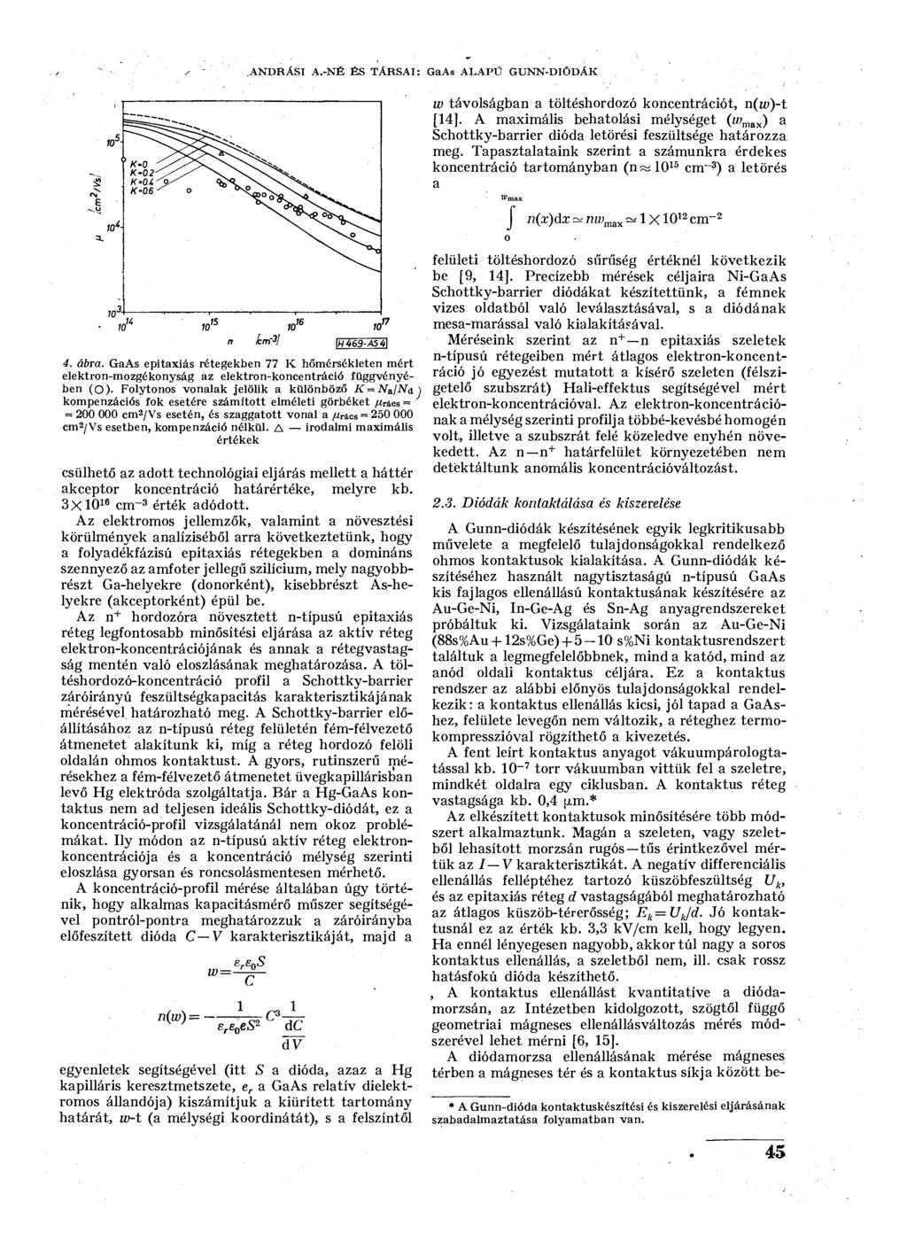 .ANDRÁSI A.-NÉ ÉS TÁRSAI: GaAs ALAPÚ GUNN-DIÓDÁK w távolságban a töltéshordozó koncentrációt, n(w)-t [14].