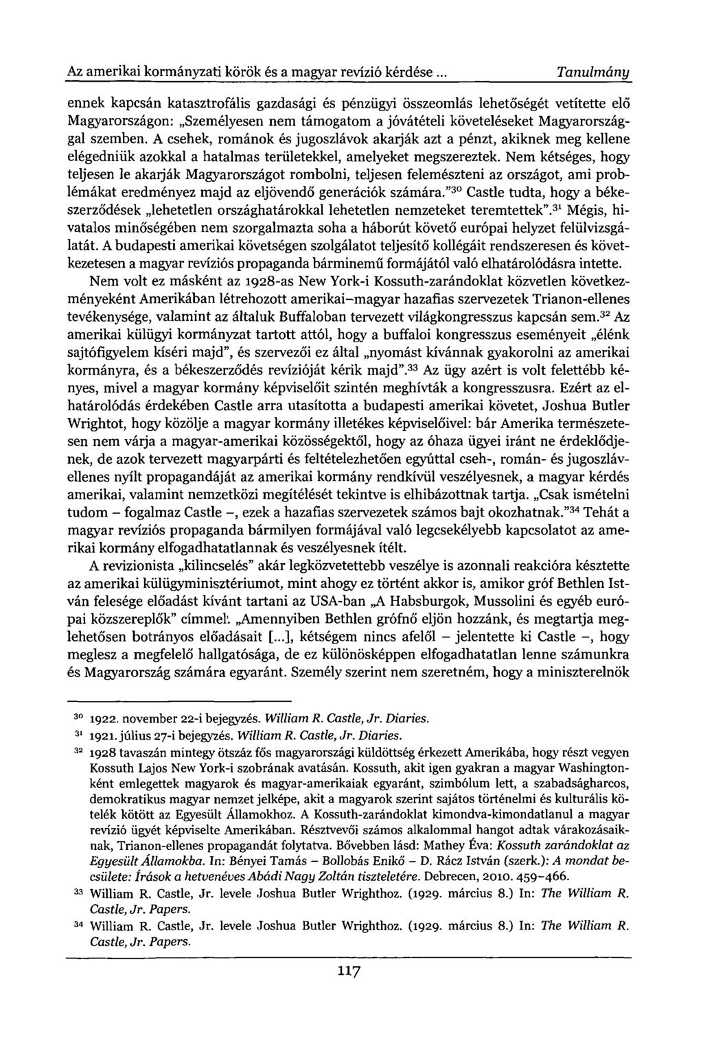 Az amerikai kormányzati körök és a magyar revízió kérdése.