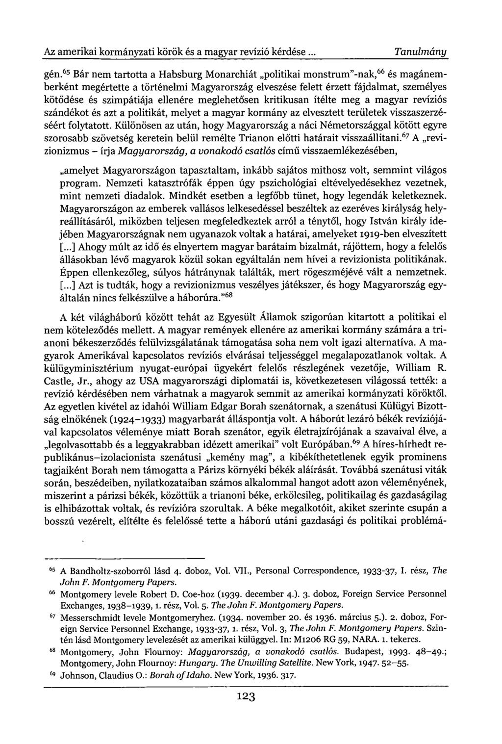 Az amerikai kormányzati körök és a magyar revízió kérdése. Tanulmány gén.