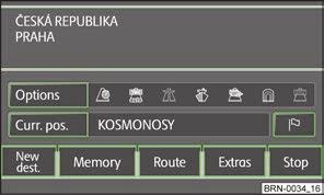 Navigation (Navigáció) főmenü Bevezető információk Működtesse a NAV gombot. 13. ábra A Navigation főmenü egy címmel Options - A menü megnyitása az útvonallehetőségek meghatározásához» 31.