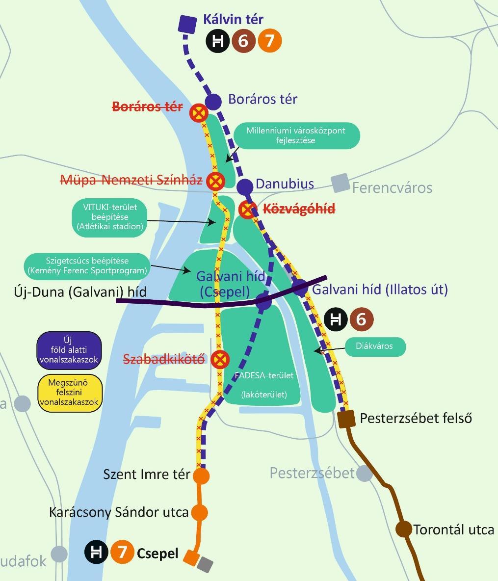 MÁV-HÉV alternatív javaslata Eltérés a III/A változathoz képest: Hosszabb és zömében mélyvezetésű föld alatti szakasz; Drágább, de jobban megfelel a városfejlesztési