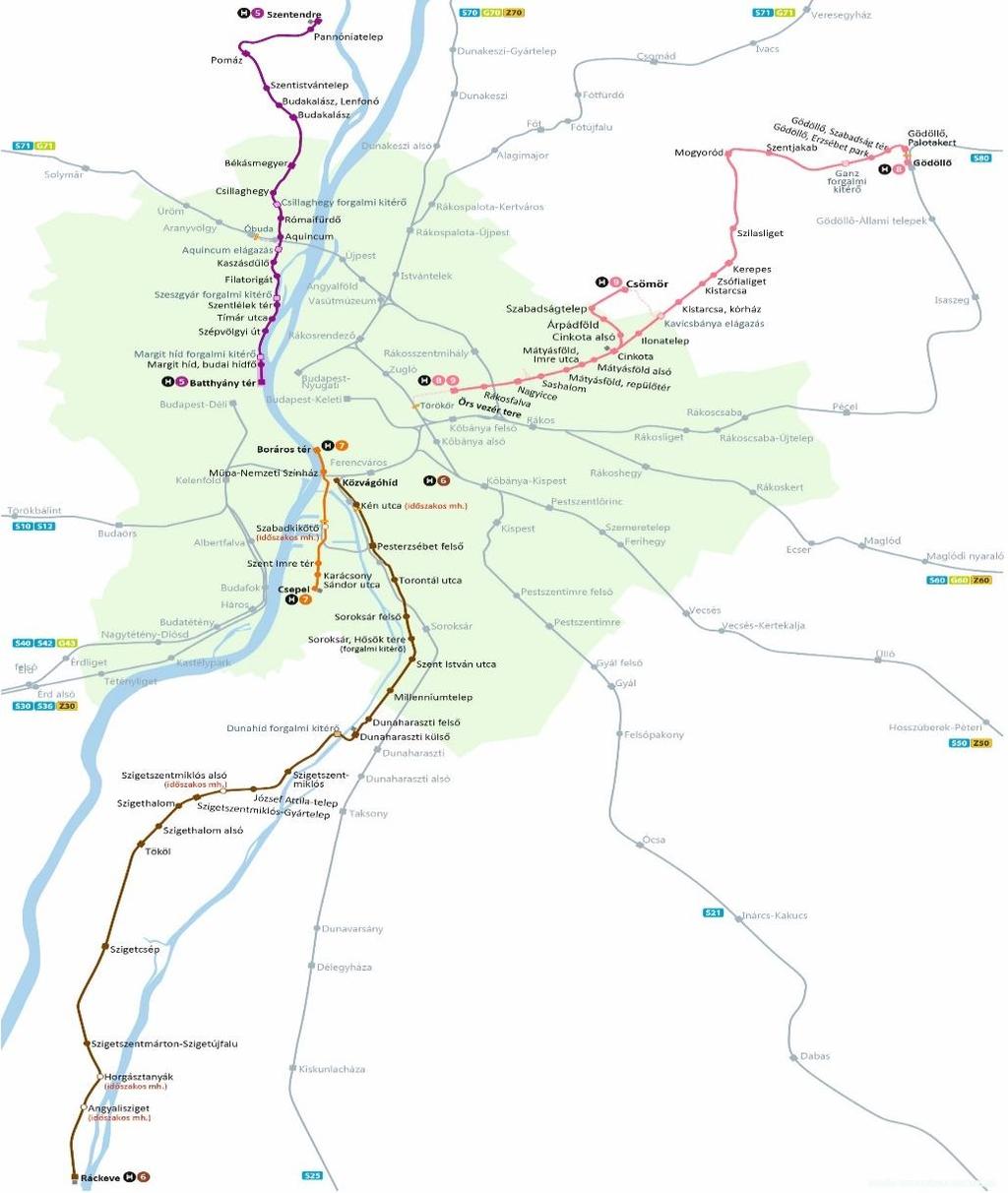 MÁV-HÉV hálózata és szolgáltatási területe 5 vonal, 97,6 km hálózat; 230 km vágány (vonali, állomási, egyéb) 72,9 millió utas/év (MÁV-START utasszámának majdnem a fele) M3 metró 500 ezer utas/nap;