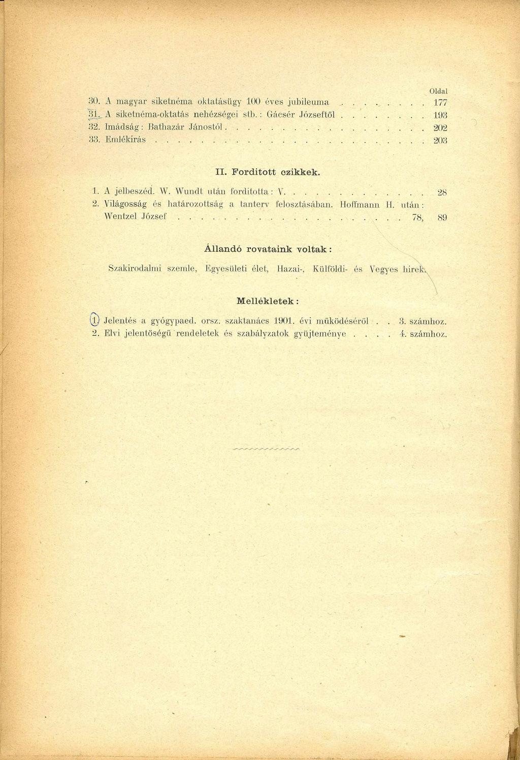 Oldal 30. A magyar siketnéma oktatásügy 100- éves jubileuma.......... 177 31.. A siketnéma-oktatás nehézségei stb.: Gácsér J ózseftől...193 32. Imádság: Rathazár Jánostól... :....... 202 33.