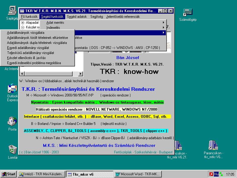6.3. Szerviz modul : A SZERVIZ PROGRAMOK FUTTATÁSA ESETÉN, CSAK A FUNKCIÓ VÉGREHAJTÁSÁT VÉGZŐ GÉP / MUNKAÁLLOMÁS