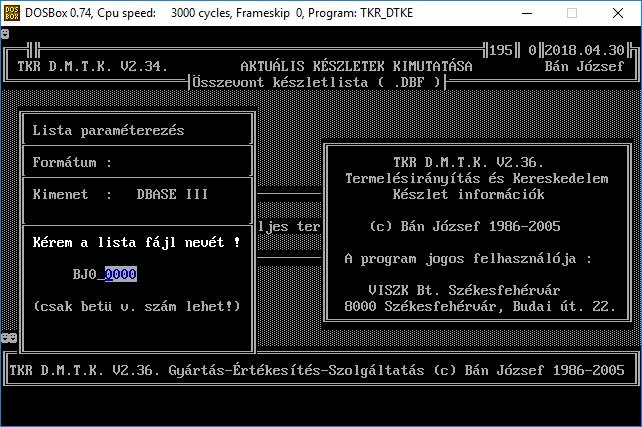 (DBASE III ) adatállomány formátumba készül