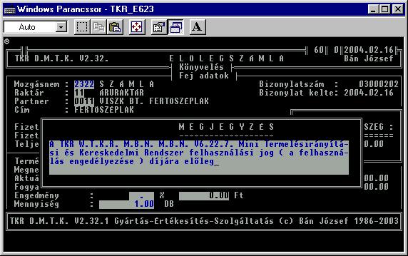 - 31-4.1.2.5. Értékesítés ( Előlegszámla ) : Ellenőrzés történik arra is, hogy az adott tétel szolgáltatás anyagfelhasználás nélkül ( termék minősítő kód = 8 ) e.